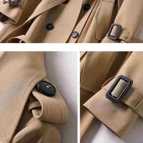 Kvinner elegant trenchcoat i tidløs design for stilren komfort.