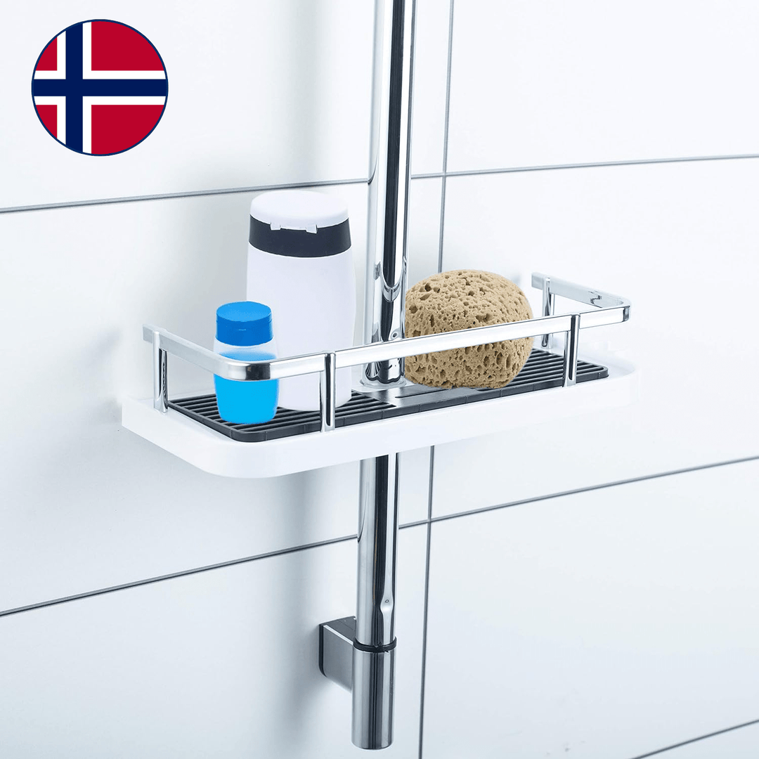 Elegant dusjorganisering med baderomshylle i rustfritt stål. Enkel montering uten boring for et ryddig bad.