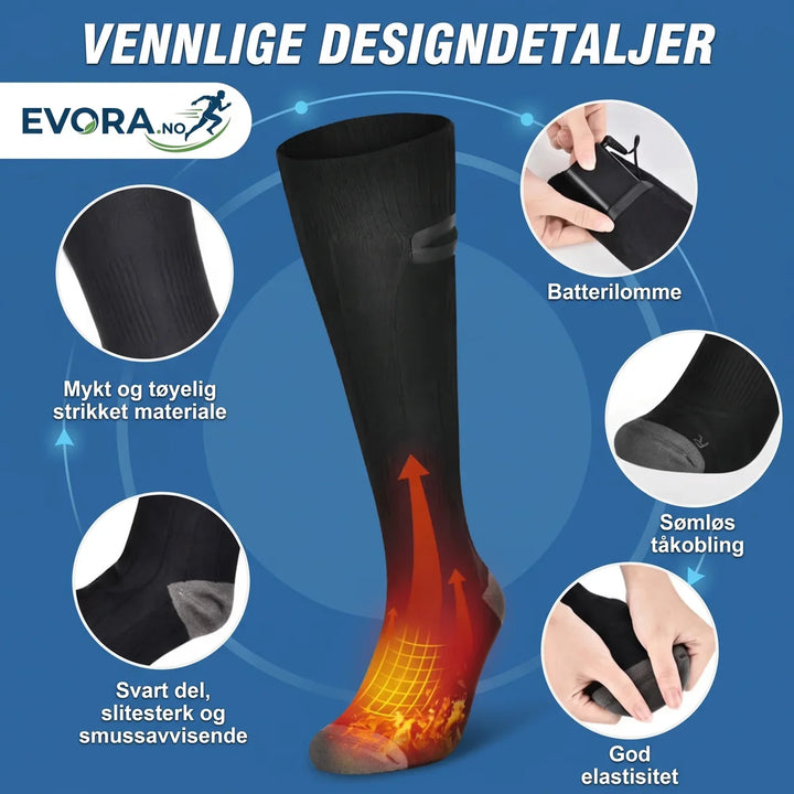 Detaljbilde av elektriske varmesokker, viser oppvarmet teknologi for optimal komfort på vintertur.