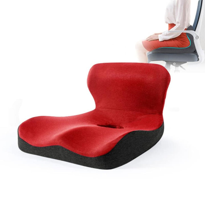 Ergonomisk L-formet ryggpute i memory foam for optimal støtte til kontorstol og hjemmekontor.