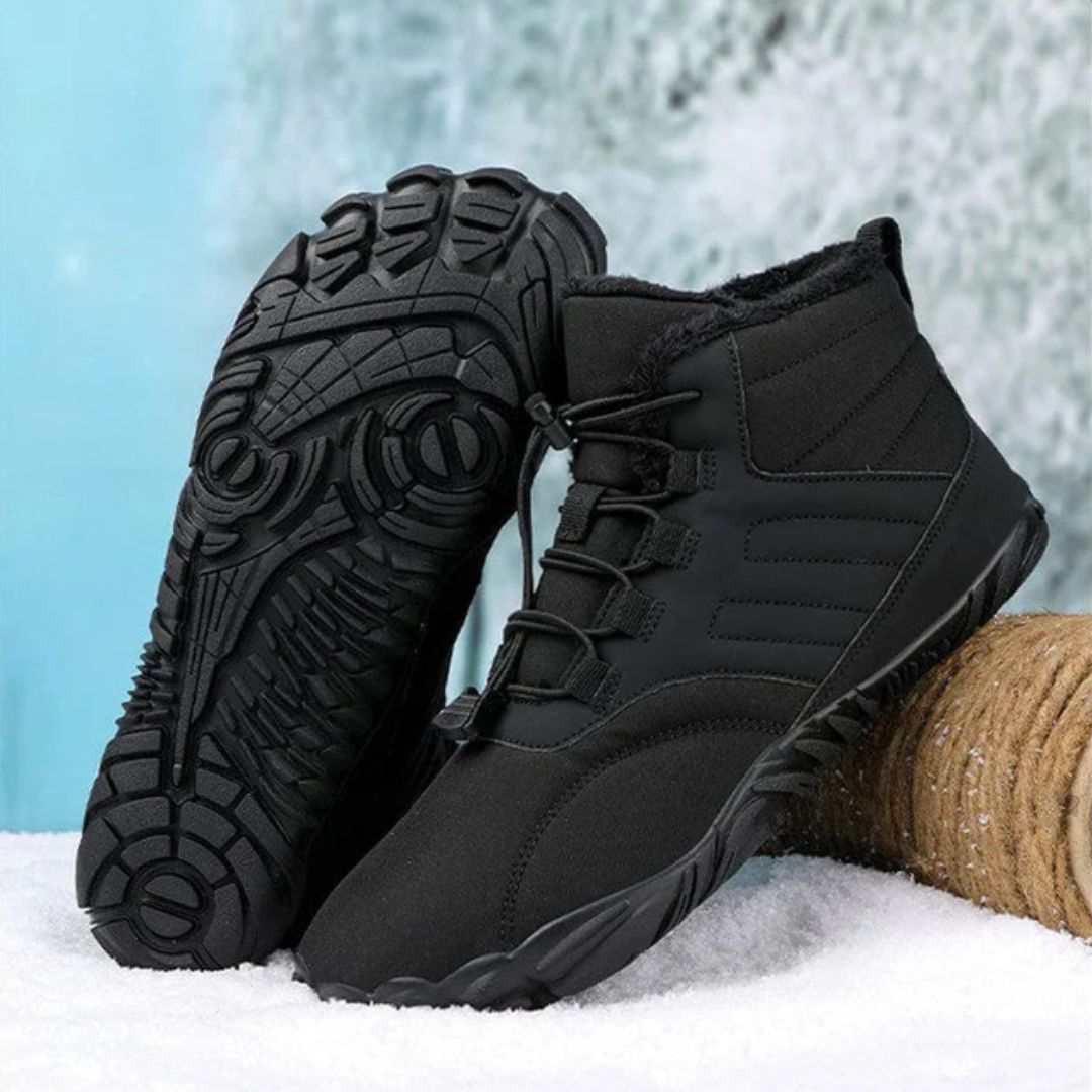 Sideprofil av unisex barfotsko vinter, sklisikker såle og robust vannavvisende overdel.