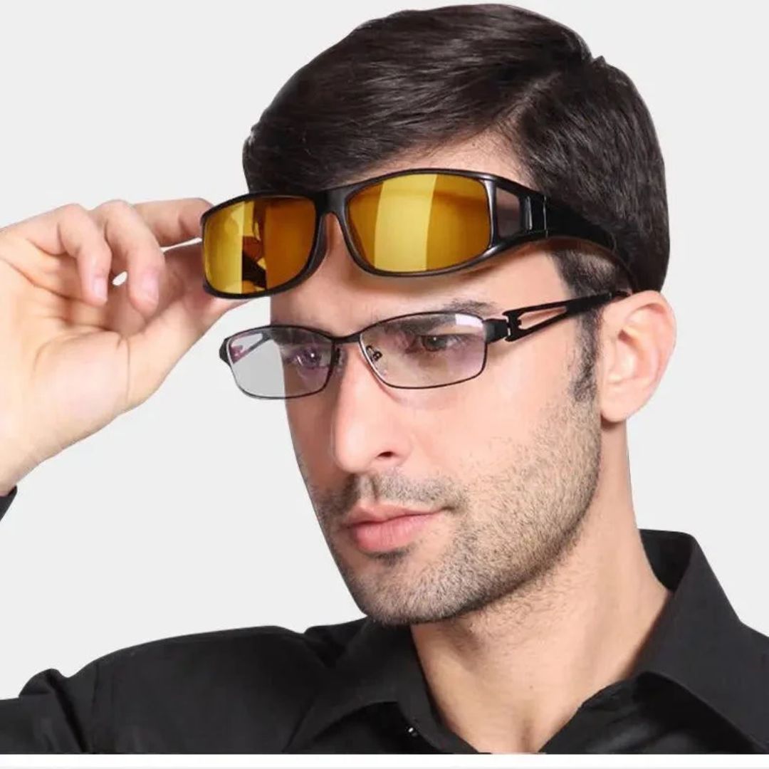 Overbriller for nattkjøring, unisex modell med gul anti-refleks linse og UV-beskyttelse.