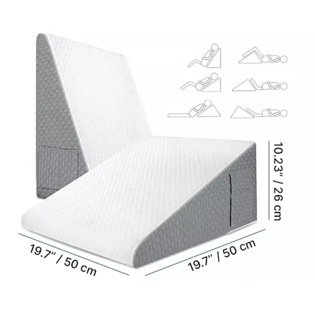 Allsidig kilepute i memoryskum for ryggstøtte og avslapning. Ergonomisk sovepute, lesepute og sengepute.