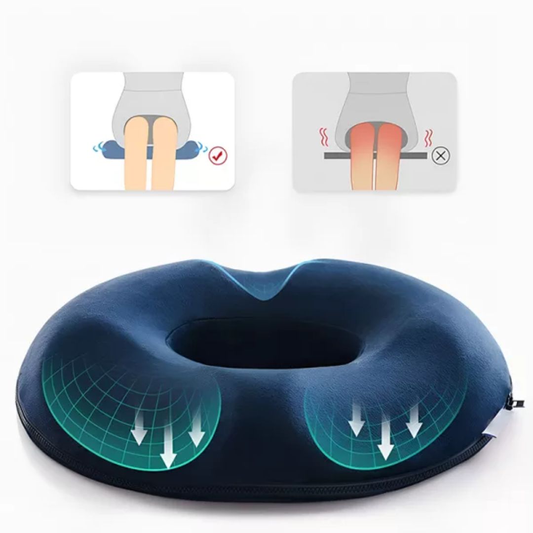 Ergonomisk memory foam sittepute med pustende trekk; perfekt for langvarig og behagelig sitting.