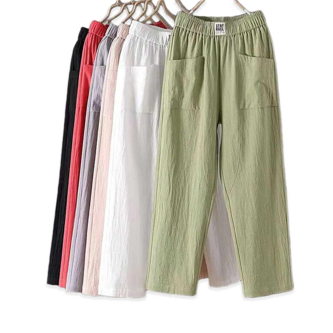Kvinner baggy bukser med høy midje, komfortable og trendy passform.