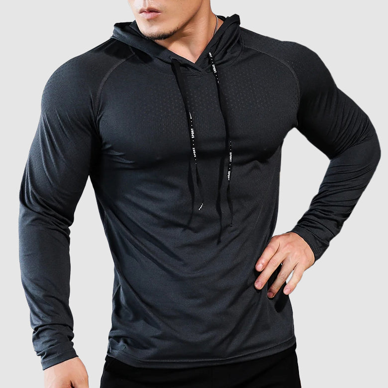 Fukttransporterende MuscleFit hettegenser. Ideell unisex gymhettegenser for trening, løping og ytelse.