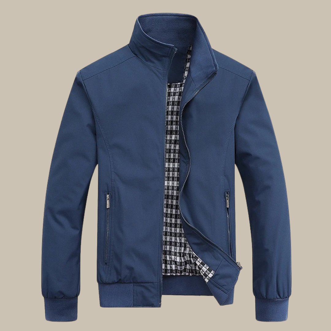 Elegant lettvektsjakke for menn, vindbestandig sommerjakke i polyester, ideell for aktivt utendørsliv.