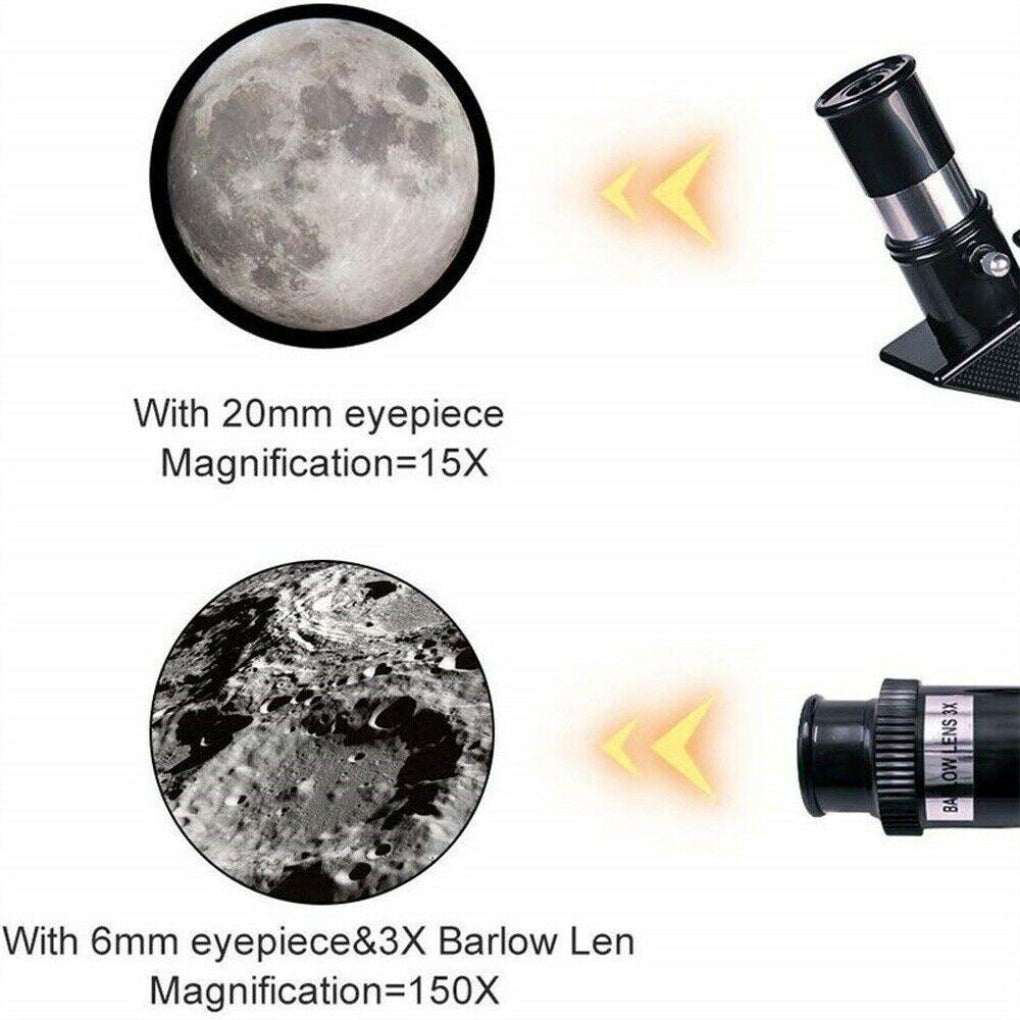 Bærbart refraktorteleskop 300/70 mm på justerbart stativ, ideelt for nybegynnere i himmelobservasjon og astronomi.