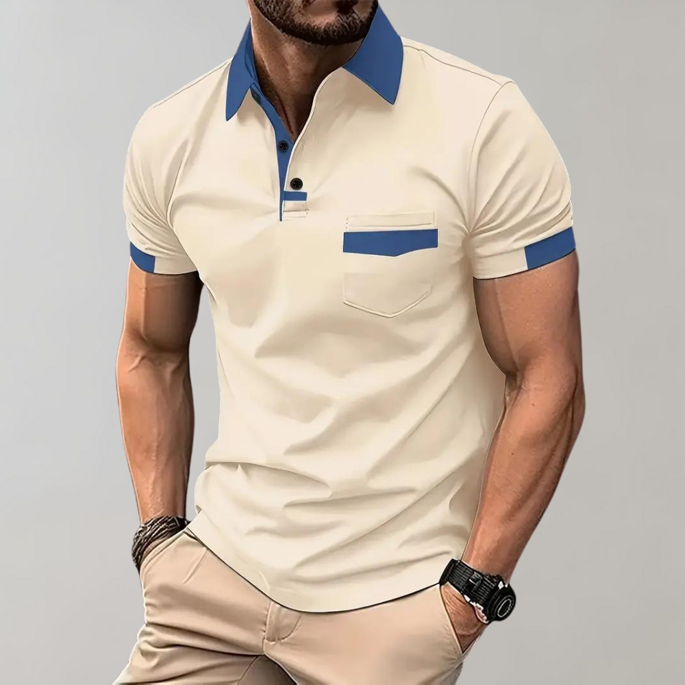 Stilfull herre poloskjorte, pustende polyester, perfekt for fritid og sommer.