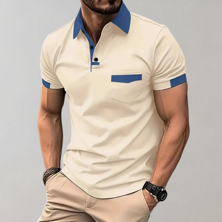 Stilfull herre poloskjorte, pustende polyester, perfekt for fritid og sommer.