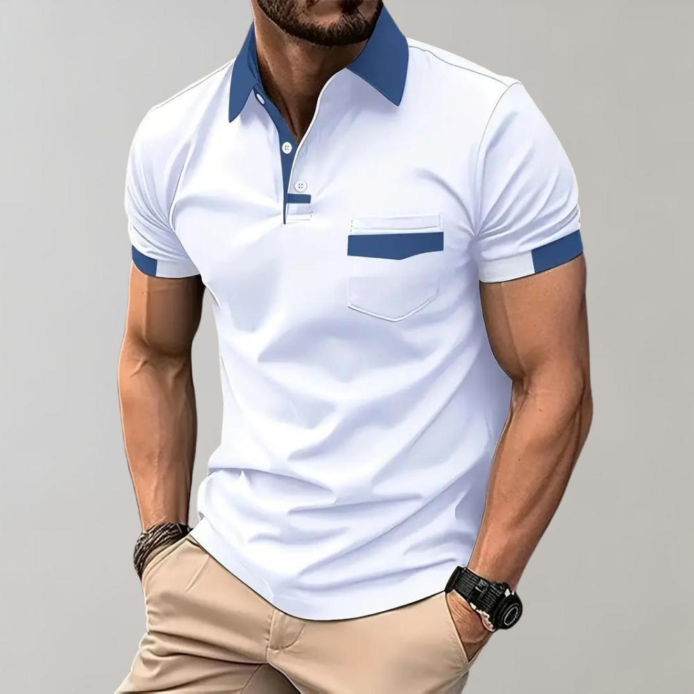 Hverdagspoloskjorte for menn, ensfarget design, pustende og lett polyester.
