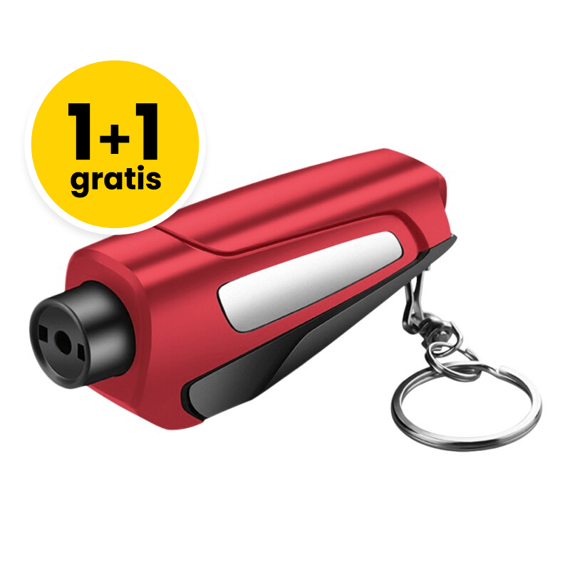 Kompakt 3-i-1 bilsikkerhet nødverktøy for bil. Inkluderer vindusknuser og setebeltkutter for rask livredding.