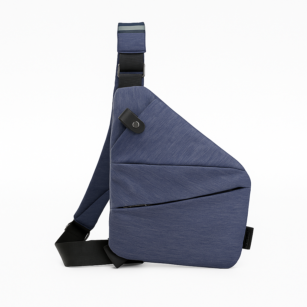 Moderne unisex anti-tyveri skulderveske, svart/grå, med sikker glidelås og RFID-beskyttelse.
