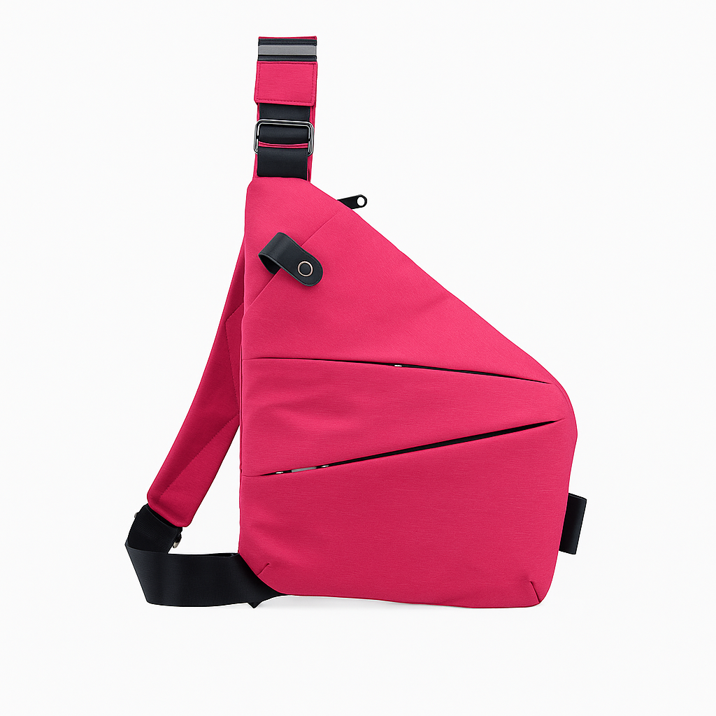 Kompakt anti-tyveri skulderveske for reise, festivaler og hverdag; diskret design.