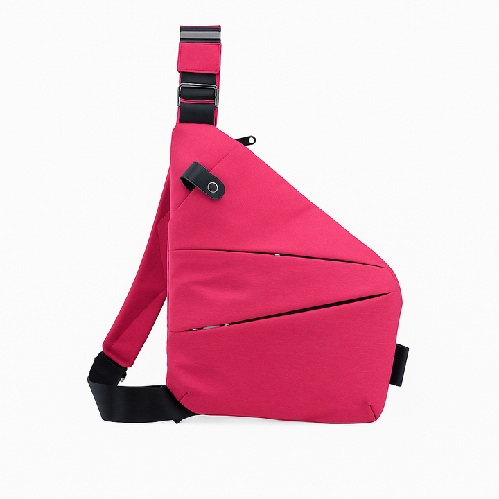Kompakt anti-tyveri skulderveske for reise, festivaler og hverdag; diskret design.