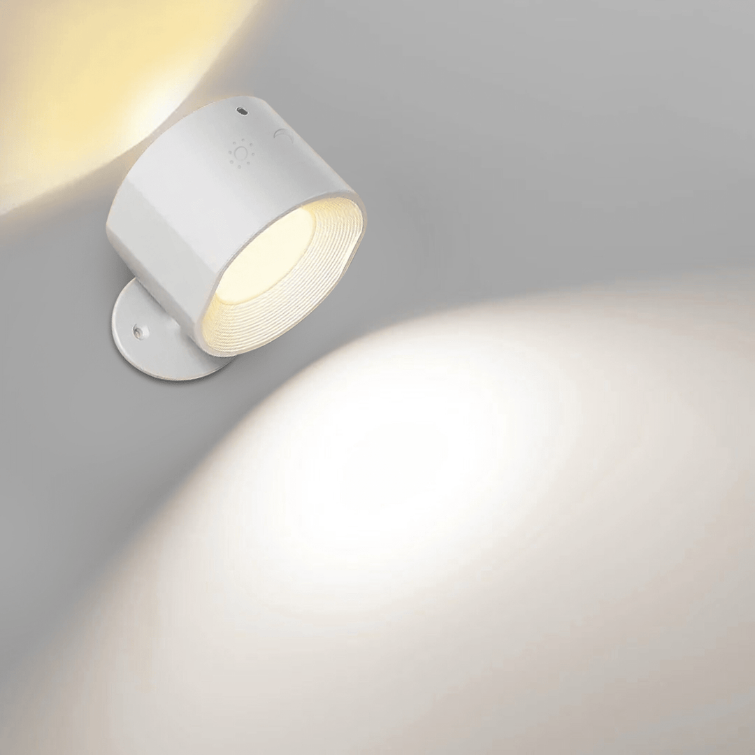 Roterbar LED vegglampe for hjemmet. Trådløs belysning, ideell som leselys eller nattlampe.