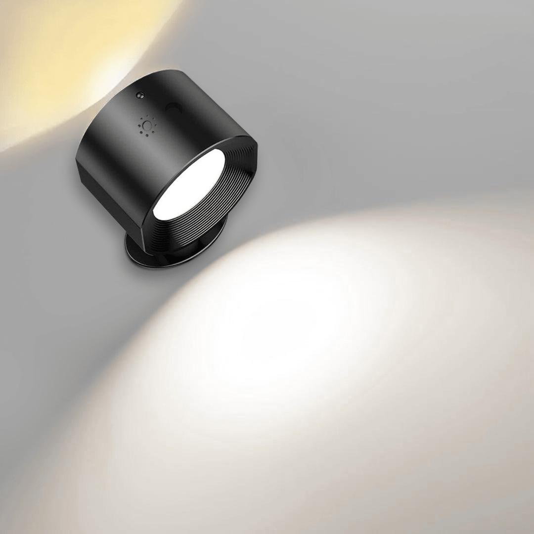 Moderne LED vegglampe, trådløs og dimbar. Perfekt for stue, soverom og leselys.