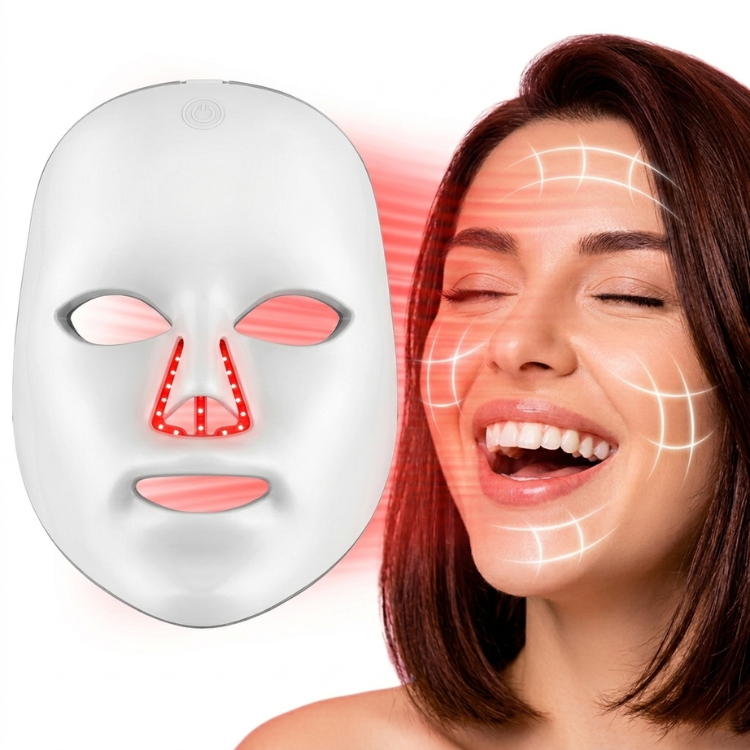 LED-maske for ansiktet med fiolett lys, ideell for cellefornyelse og avgiftning av huden.