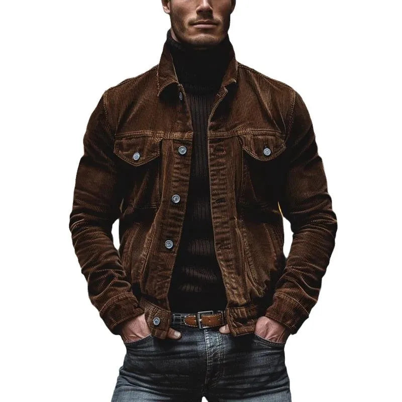 Trendy herre cordfløyelsjakke for høst og vår. Vintage casual jakke med krage og knapper.