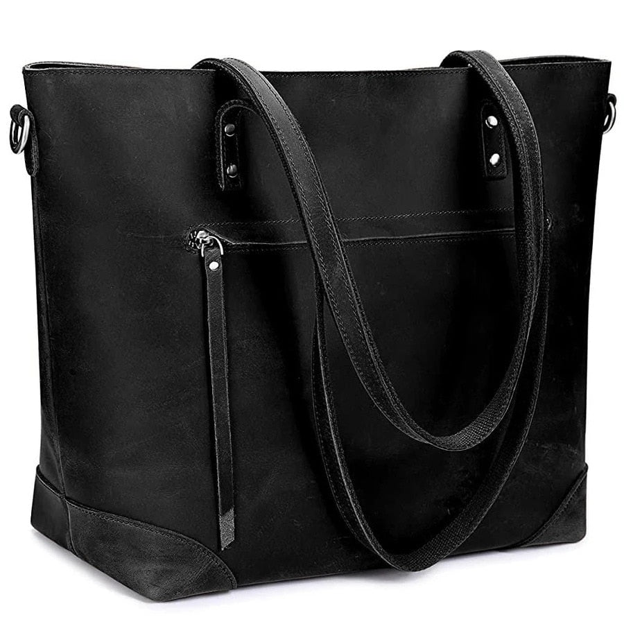 Brun vintage kunstskinnveske for damer, elegant totebag stil med romslig design.