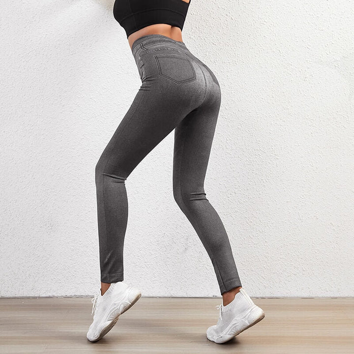 Elastiske jeans-leggings i grå, svart og blå for kvinner, komfortabel hverdagsbukse.