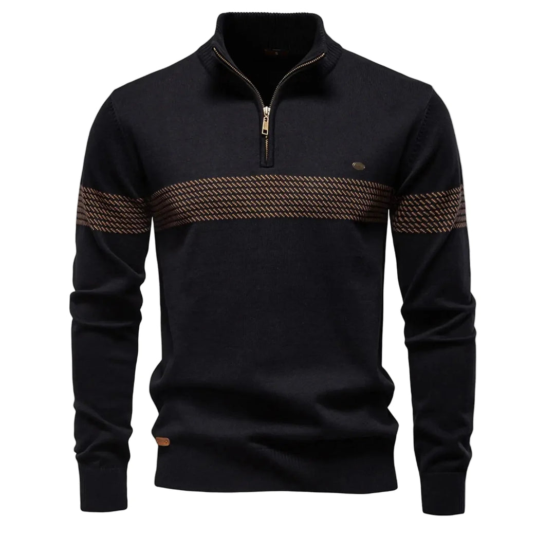 Herre tykk strikkegenser i ullblanding med halv-zip, perfekt for vinter og kjølige dager. Kabelstrikket design.
