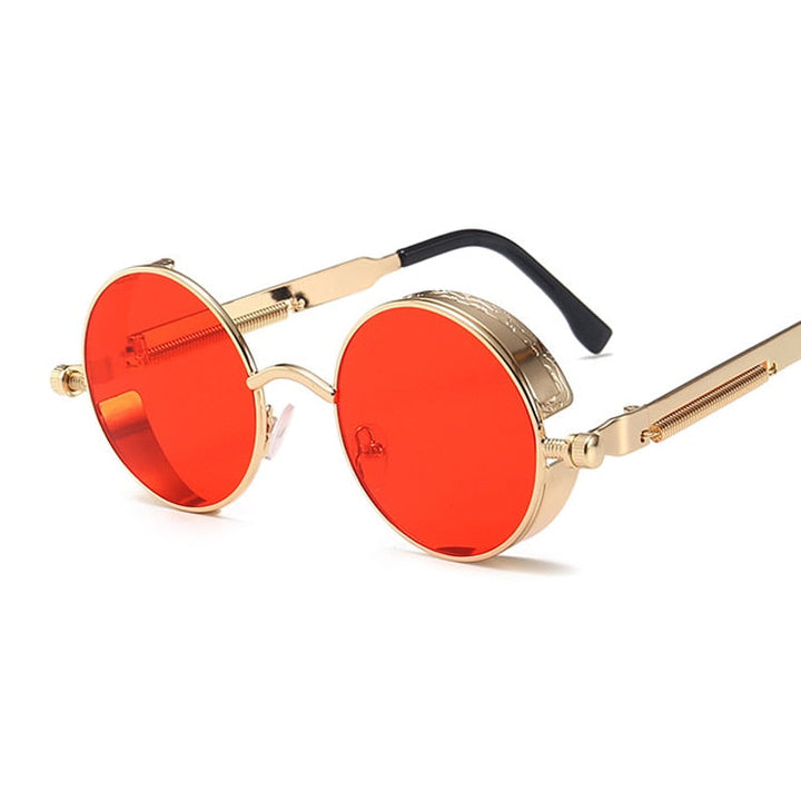 Mote solbriller for menn, steampunk inspirert med runde glass & robust metallramme.