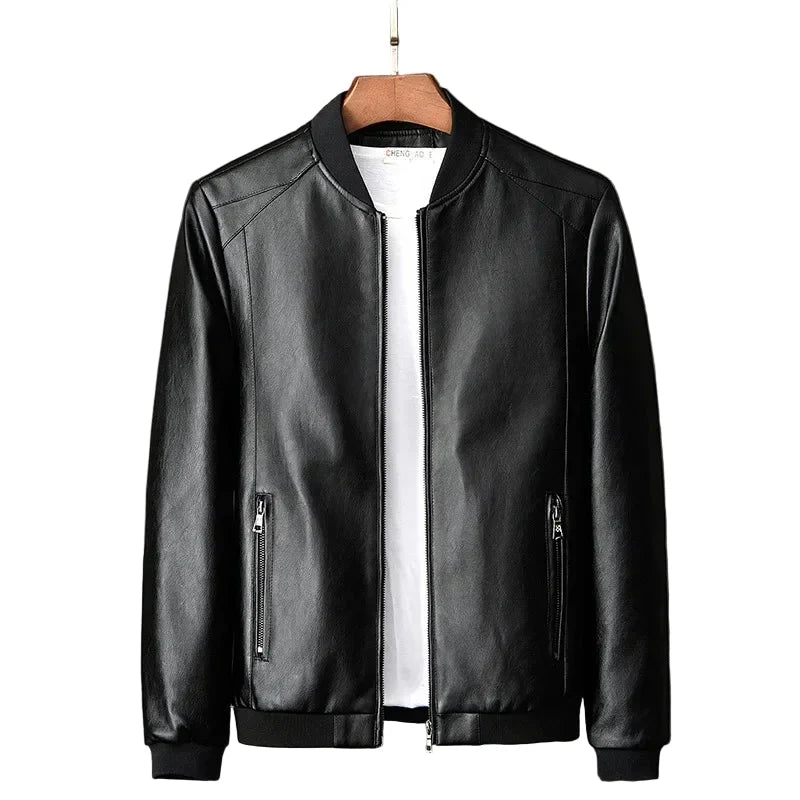 Trendy herre vårjakke/høstjakke i vegansk skinn. Koreansk bikerstil for menn, slim fit og streetwear-vennlig.