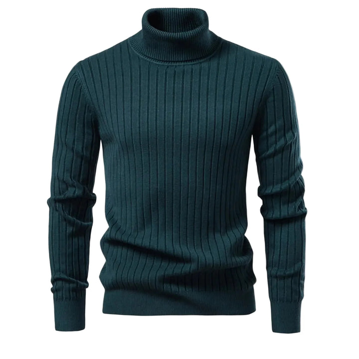 Varm høyhalset herregenser i myk ullblanding. Ensfarget strikkegenser, perfekt for elegant vintermote.