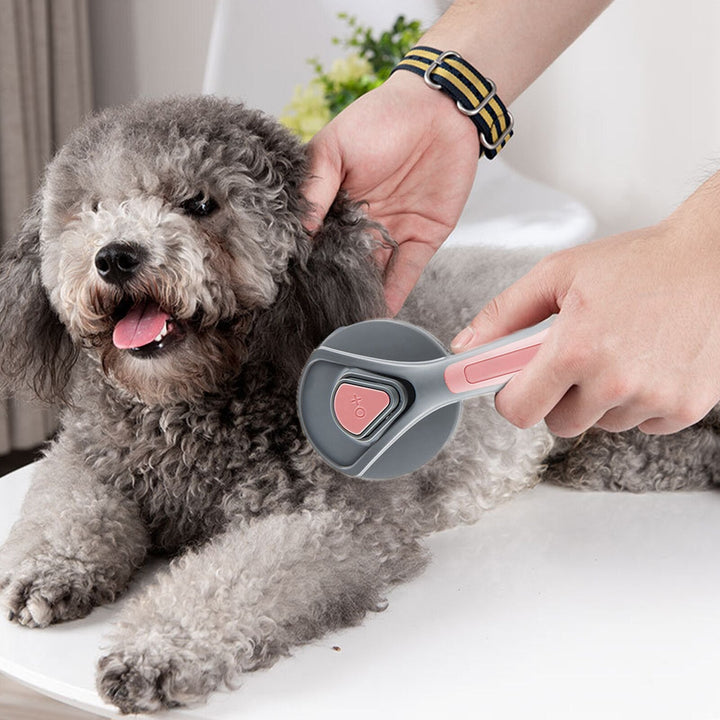 Grå selvrensende hundebørste. Flokefjerner og hårfjerner for myk pels og behagelig dyrestell.