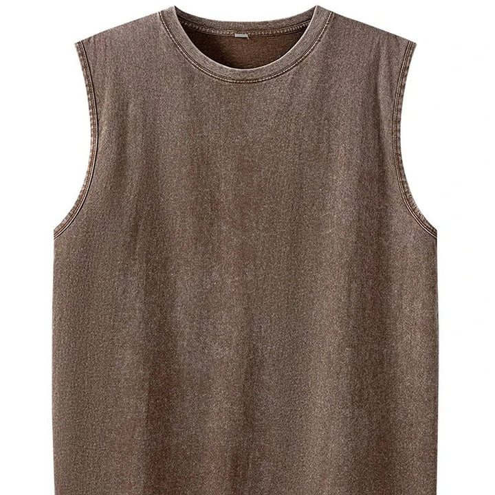 Sporty herre tank top, vasket. Ermeløs treningstopp med løs passform for aktivitet.