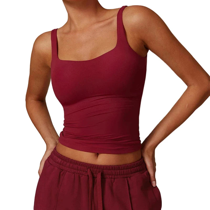 Dame sports-BH & treningssinglet med kvadratisk utringning, ideell for yoga og gymtrening.
