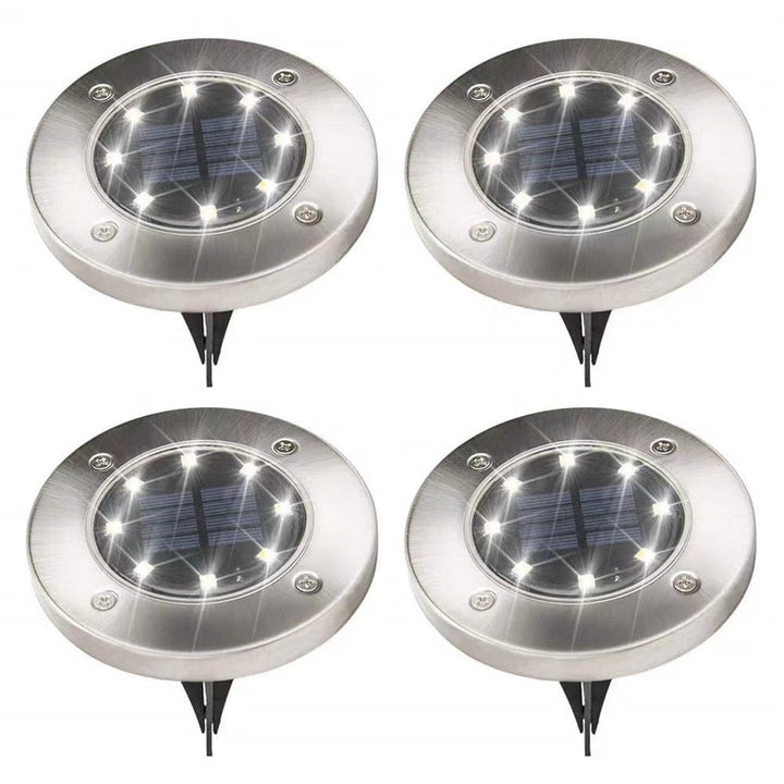 Kraftige 8 LED solcellelys som disklys til hagen. Vanntett stielys for uteområde og landskapsbelysning.