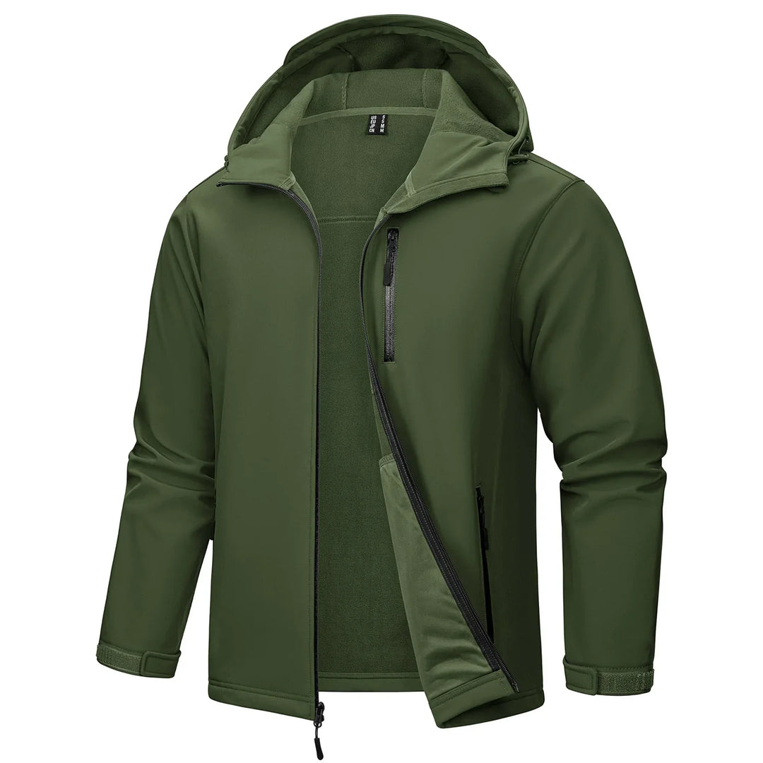 Arbeidsjakke softshell for menn. Hette, fleecefôret, vanntett og vindtett for krevende utendørsjobber.