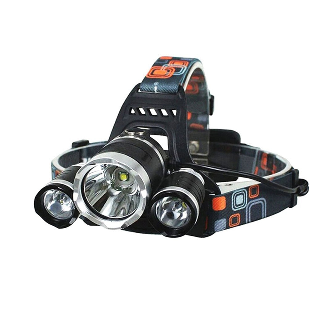 Oppladbar LED hodelykt for friluftsliv, camping, fotturer. Kraftig, vanntett med USB-lading.