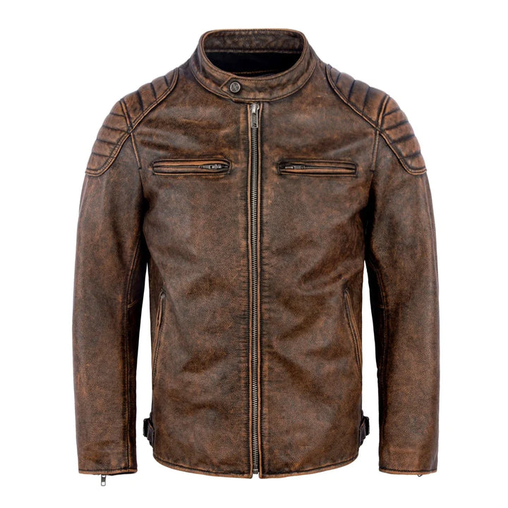 Klassisk vintage slim fit skinnjakke for menn. Ekte kuskinn jakke, tidløs herrestil i svart lær.