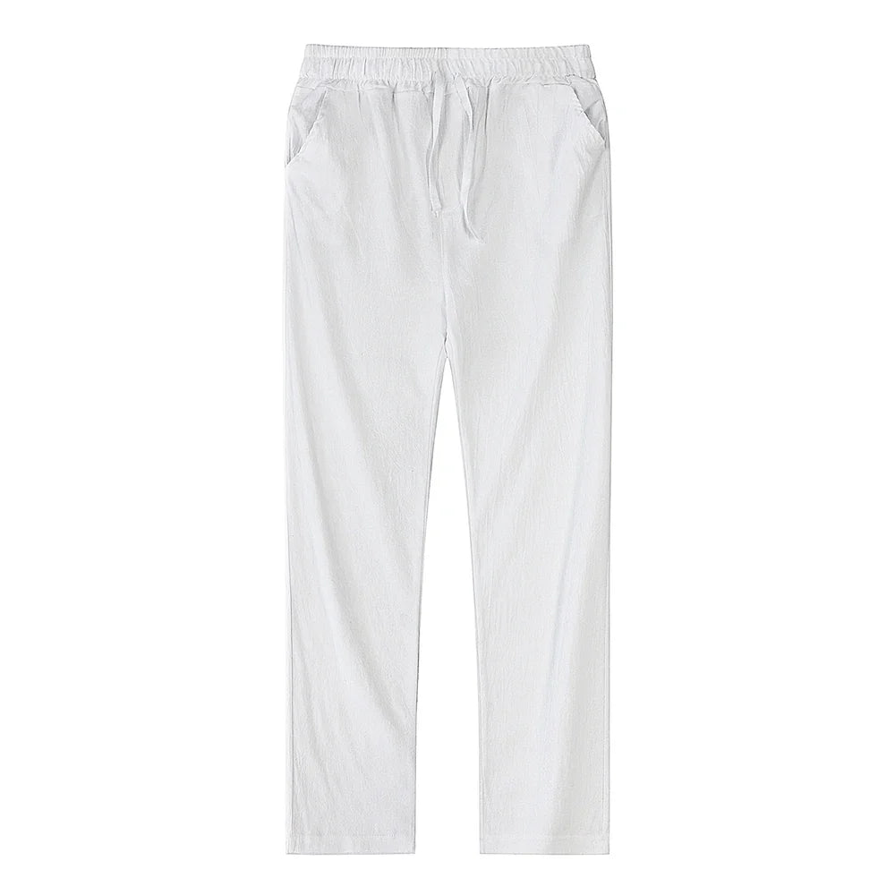 Komfortable høstbukser for menn i lett bomull og lin. Allsidig streetwear-stil.