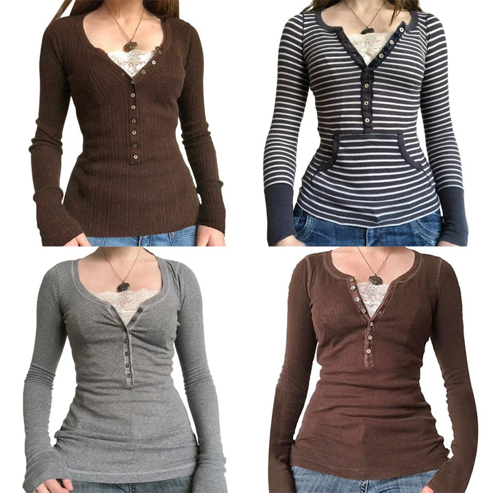 Romantisk vintage blondetopp for dame, patchwork stil.