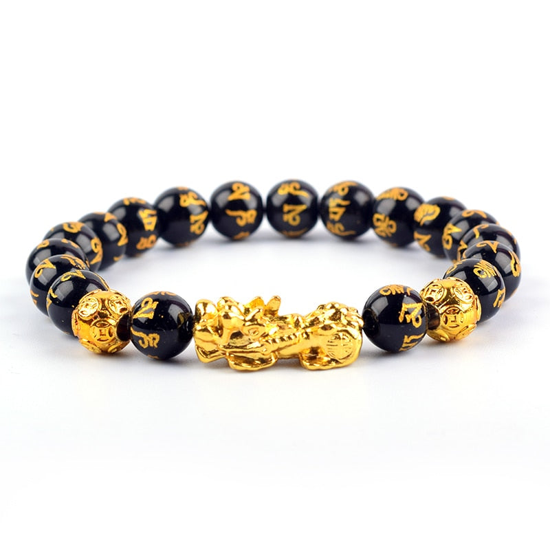 Svart obsidian Feng Shui armbånd med Pi Xiu for rikdom, lykke og beskyttelse.
