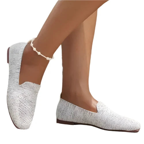 Svarte dame kvadrattå mesh ballerinasko; pustende, myke slip-on flats for komfortabel hverdagsbruk.