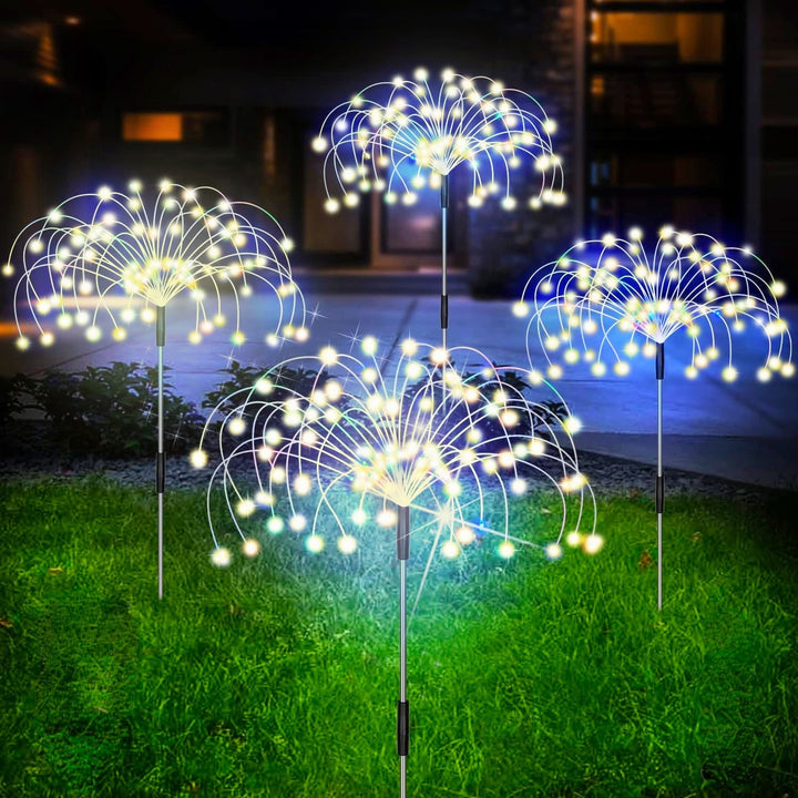 Strålende fyrverkerilampe med LED-lys, solcelledrevet for hage og utendørs belysning.