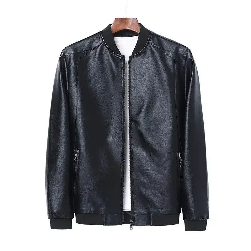 Slitesterk vegansk skinnjakke for menn. Koreansk bikerstil, slim fit og komfortabel. Ideell som yttertøy for menn.