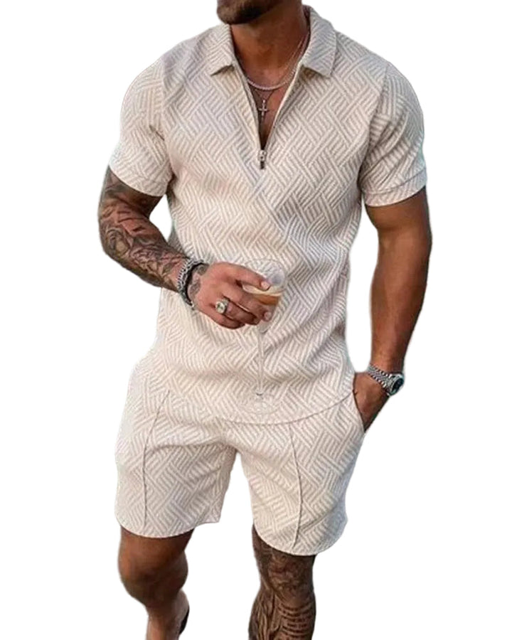 Trendy herreskjorte og shortssett for menn, perfekt for sommer, ferie og avslappet stil.