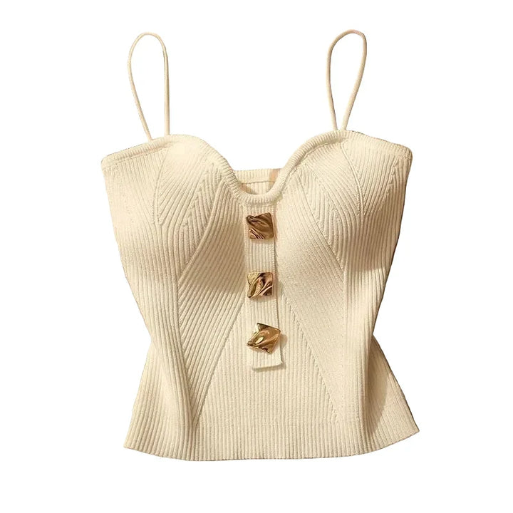 Svart cross-knit camisole for dame. Elegant, slim fit ermeløs sommertopp i trendy kvinne mote.