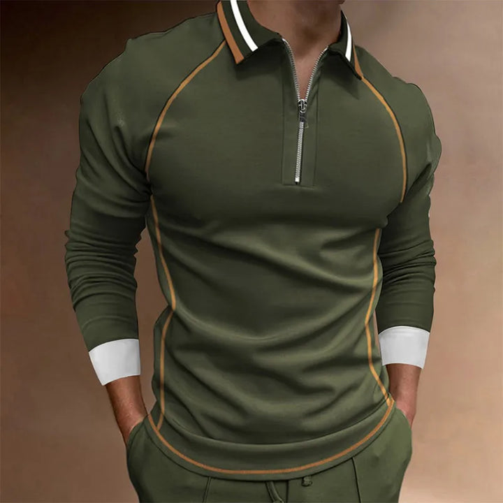 Mann i komfortabel slim fit poloskjorte med glidelås. Allsidig for casual hverdagsbruk og herremote.