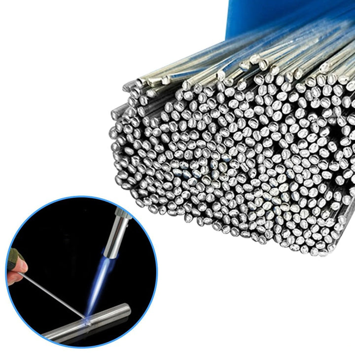 Nærbilde av aluminiums sveisestenger. Ideell for flussfri aluminiumssveising og sterk metallreparasjon.