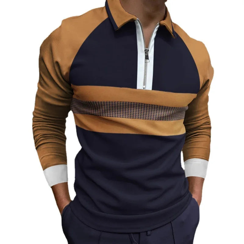 Menns moderne langermet poloskjorte med glidelås. Slim fit og ensfarget for en stilfull, casual look.