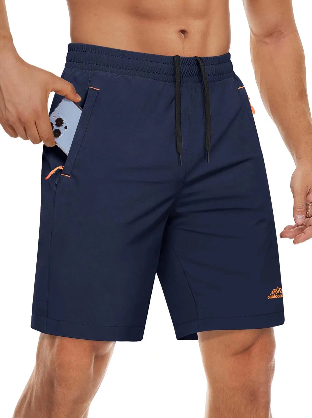 Svarte løpeshorts for herre, med reflekterende detaljer og glidelåslommer.
