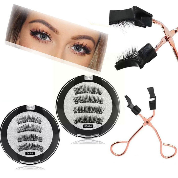 Dame magnetiske 3D LuxeLash vipper påført for et naturlig, men fyldig utseende. Enkle å bruke kunstige vipper.