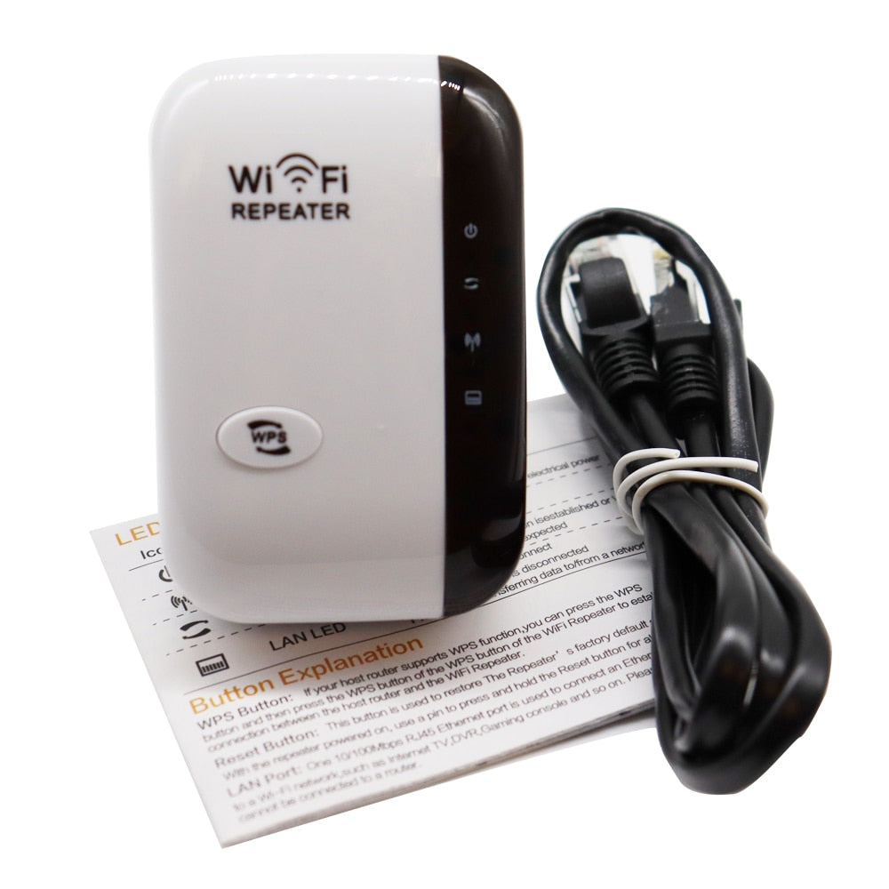 WiFi forsterker plugget inn i veggen, utvider trådløs nettverksdekning og forbedrer internetthastighet i hjemmet.